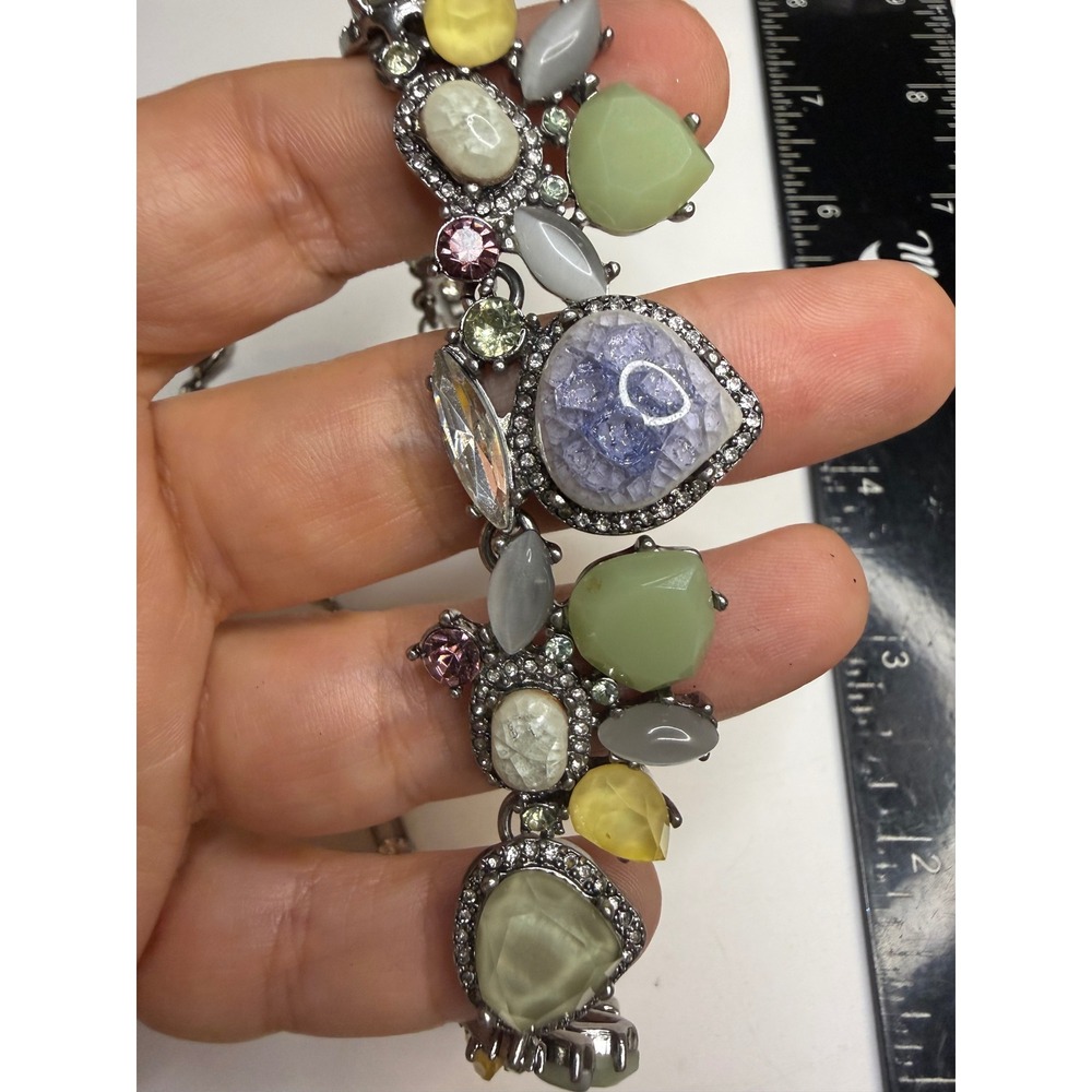 Chloe + Isabel Statement Necklace Multi Color Stone Hematite Tone Bib Crystal
